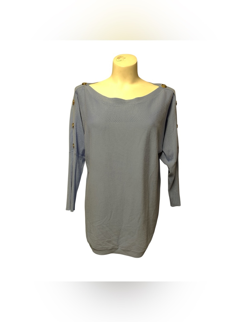 Cable & Gauge Dusty Blue Boatneck Button-Shoulder Knit Top Size L